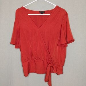 Vibrant Red Wrap Blouse